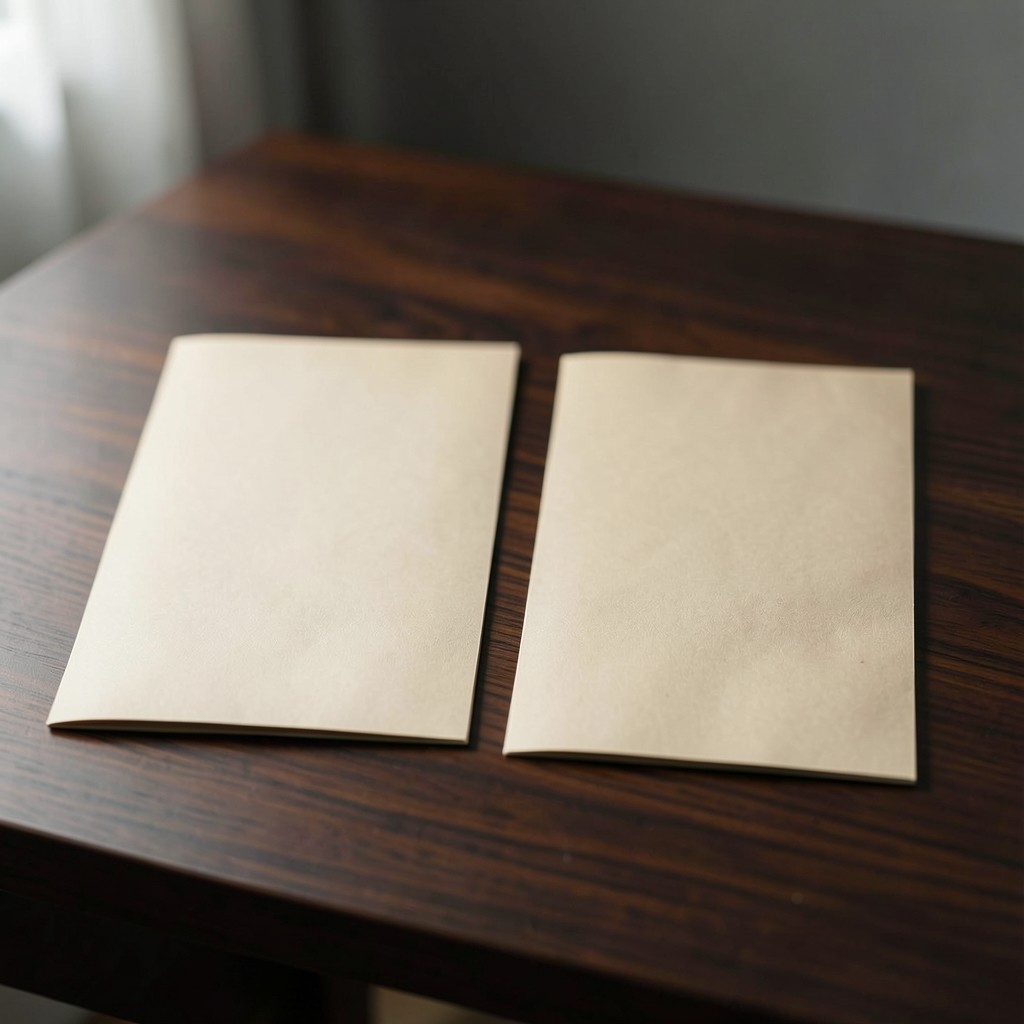 Dos carpetas etiquetadas sobre una mesa de despacho