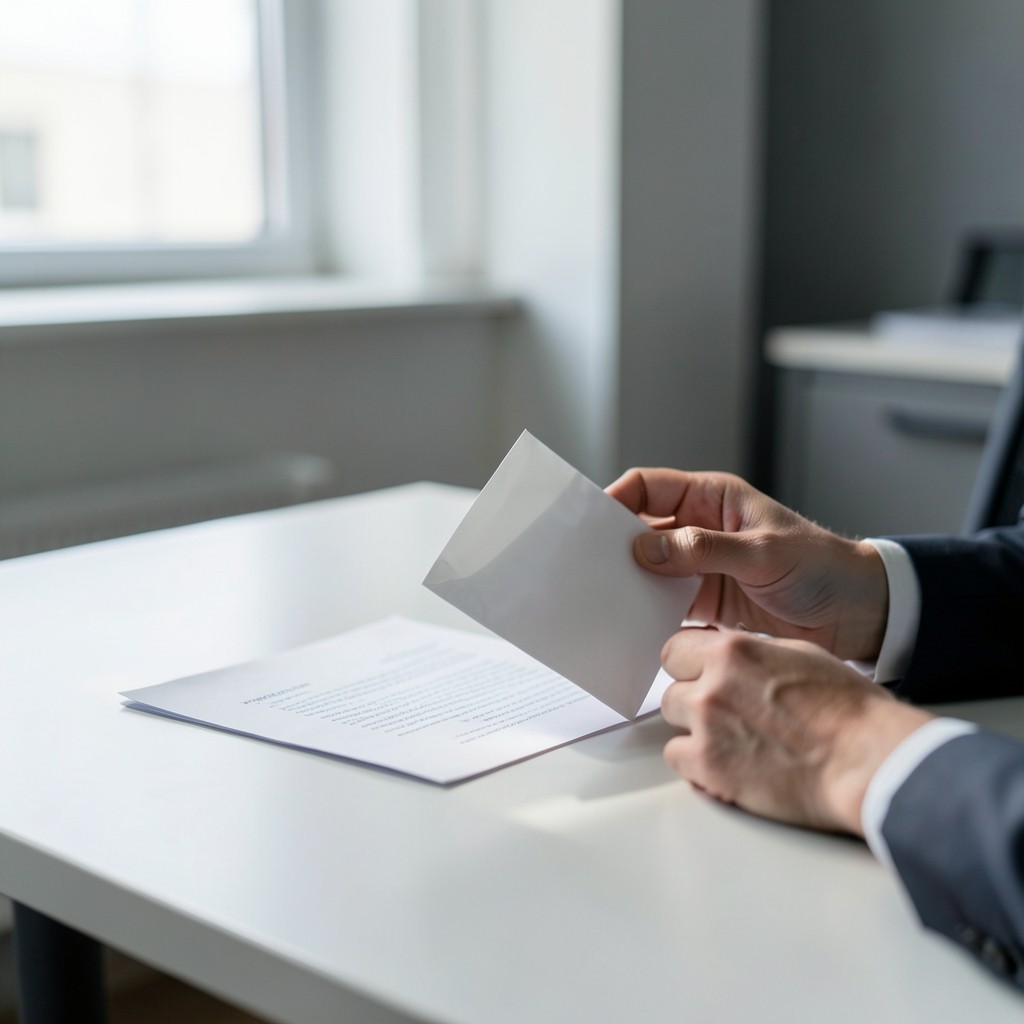 Persona revisando una carta de despido sobre la mesa
