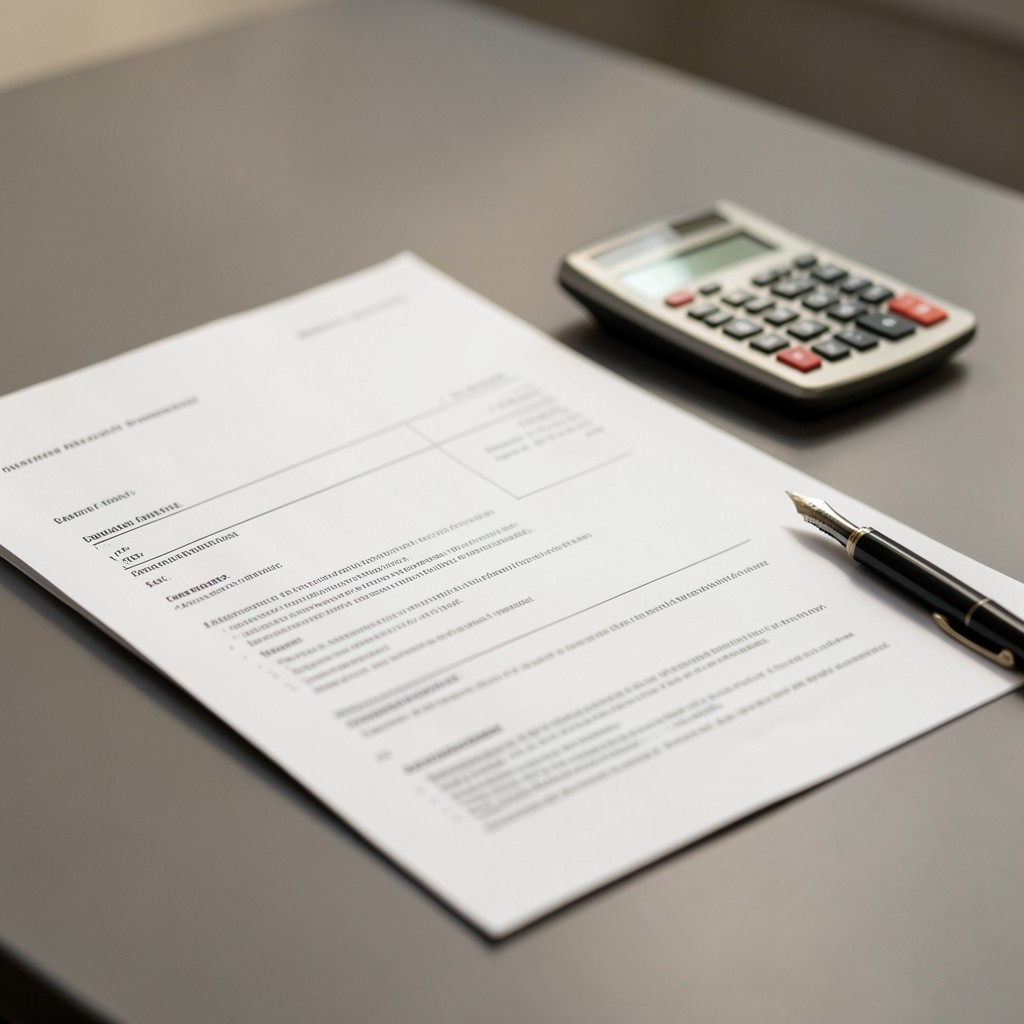 Documentos laborales y calculadora sobre un escritorio de consulta